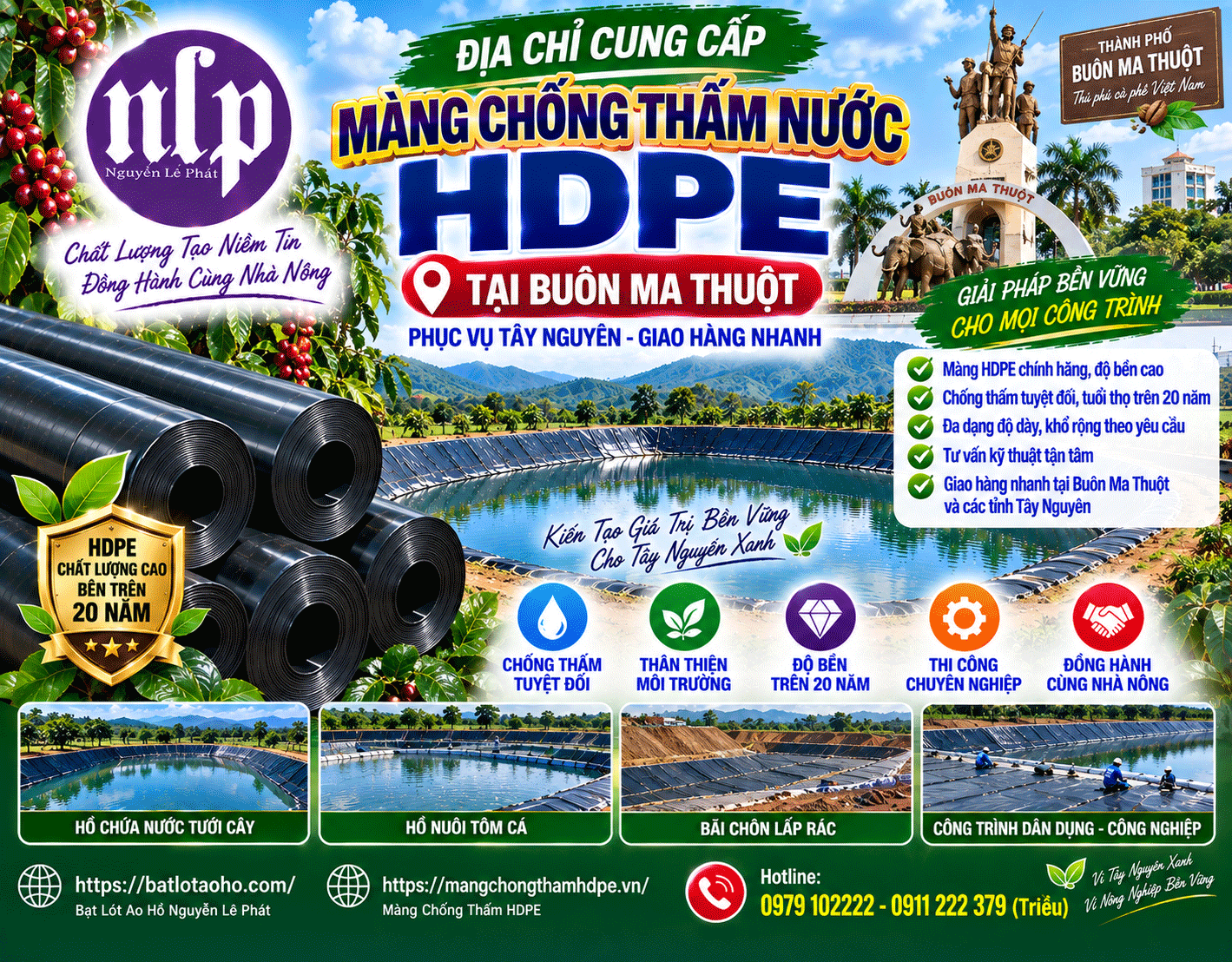 Địa Chỉ Cung Cấp Màng Chống Thấm Nước HDPE tại Buôn Ma Thuột Địa Chỉ Cung Cấp Màng Chống Thấm Nước HDPE tại Buôn Ma Thuột