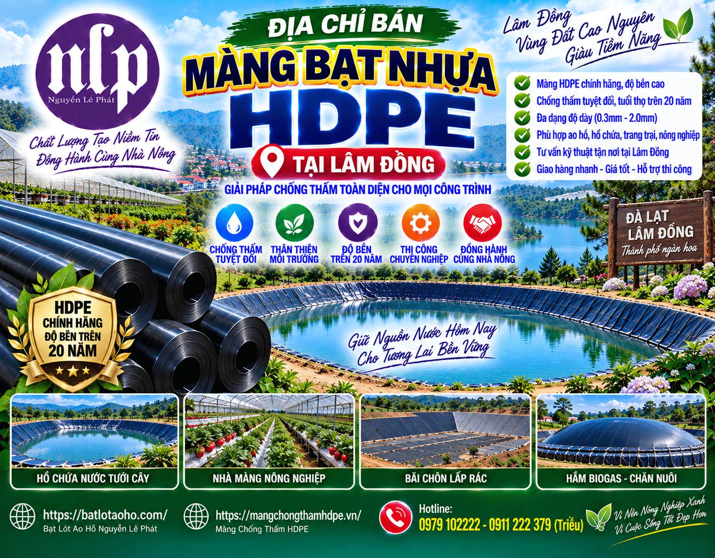 Địa Chỉ Bán Màng Bạt Nhựa HDPE Chống Thấm Nước Tại Lâm Đồng Địa Chỉ Bán Màng Bạt Nhựa HDPE Chống Thấm Nước Tại Lâm Đồng